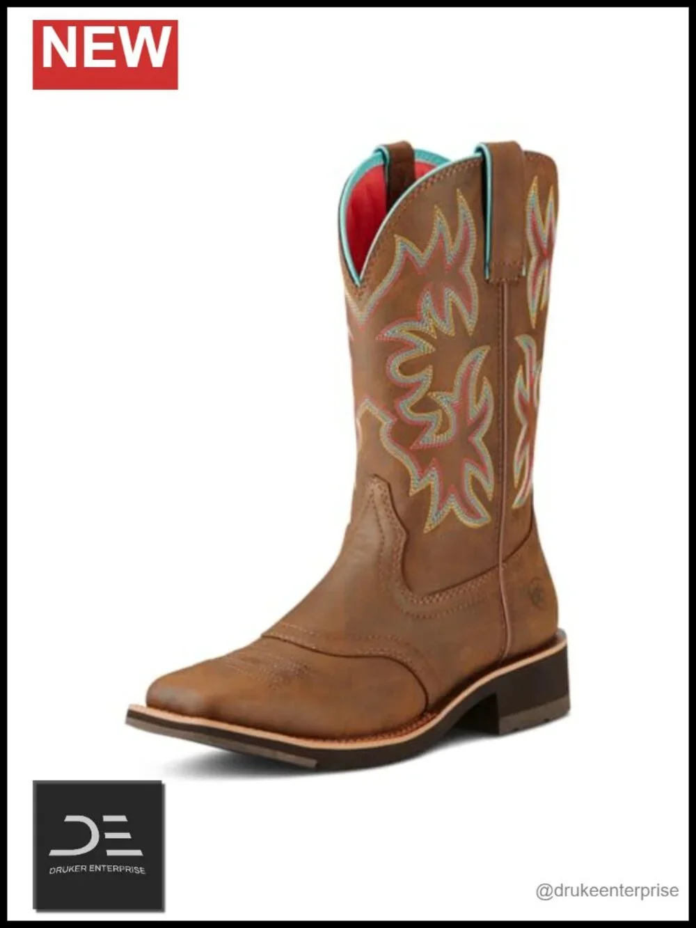 Western Style Pull-On Leather Boots for Women with Embroidery Calf High Block